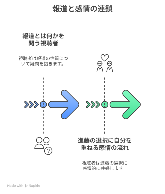 [報道とは何かを問う視聴者] → [進藤の選択に自分を重ねる感情の流れ]