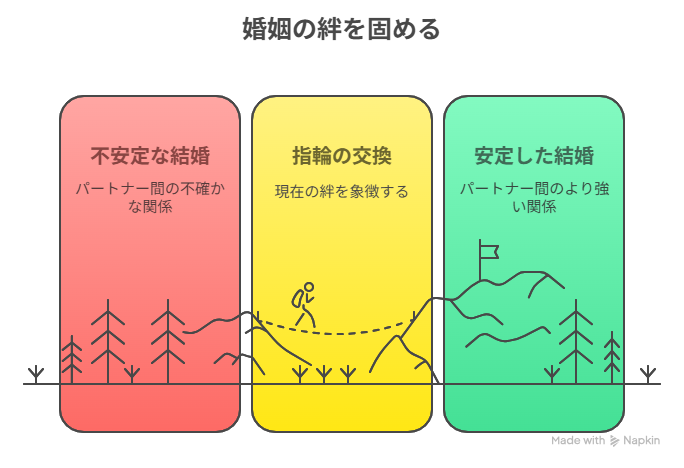 ［夫婦の形が定まらない］ → ［指輪が“いま”の絆を結ぶ］