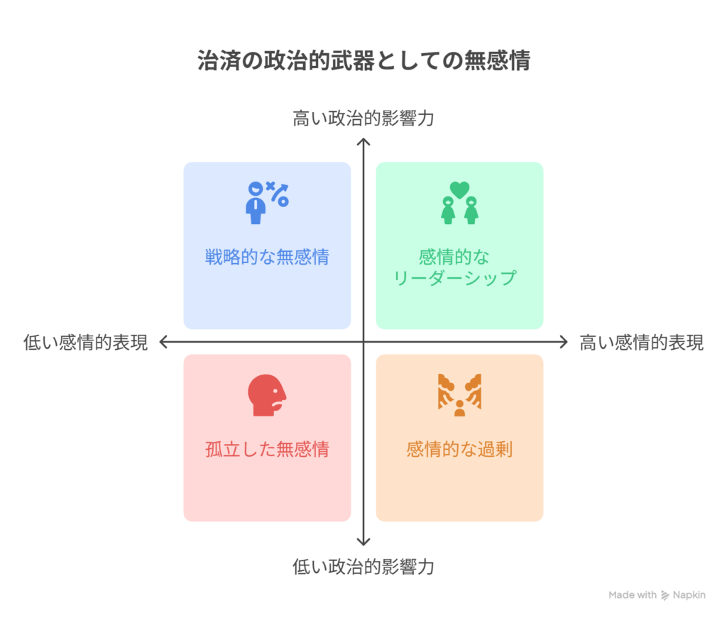 [治済は無感情に見えた] → [それが最大の政治的武器だった]を表現した図