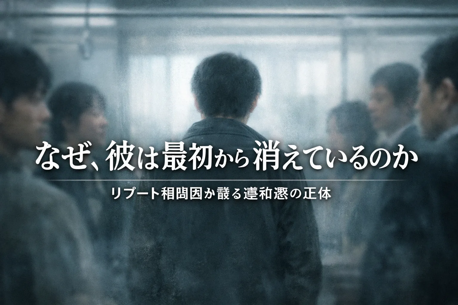 "ドラマ『リブート』の考察記事用アイキャッチ画像。背中を向けた男性と周囲の人物がぼかして描かれ、不在感を表現している"