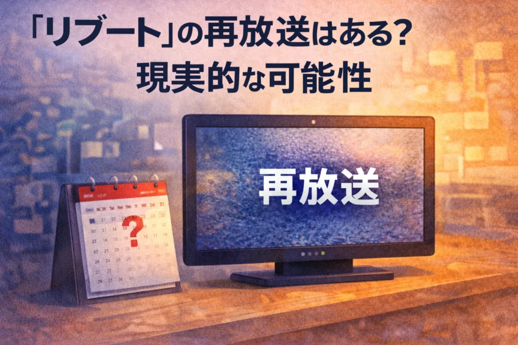 ドラマ『リブート』の再放送があるかをカレンダーとテレビ画面を見ながら考えているイメージ