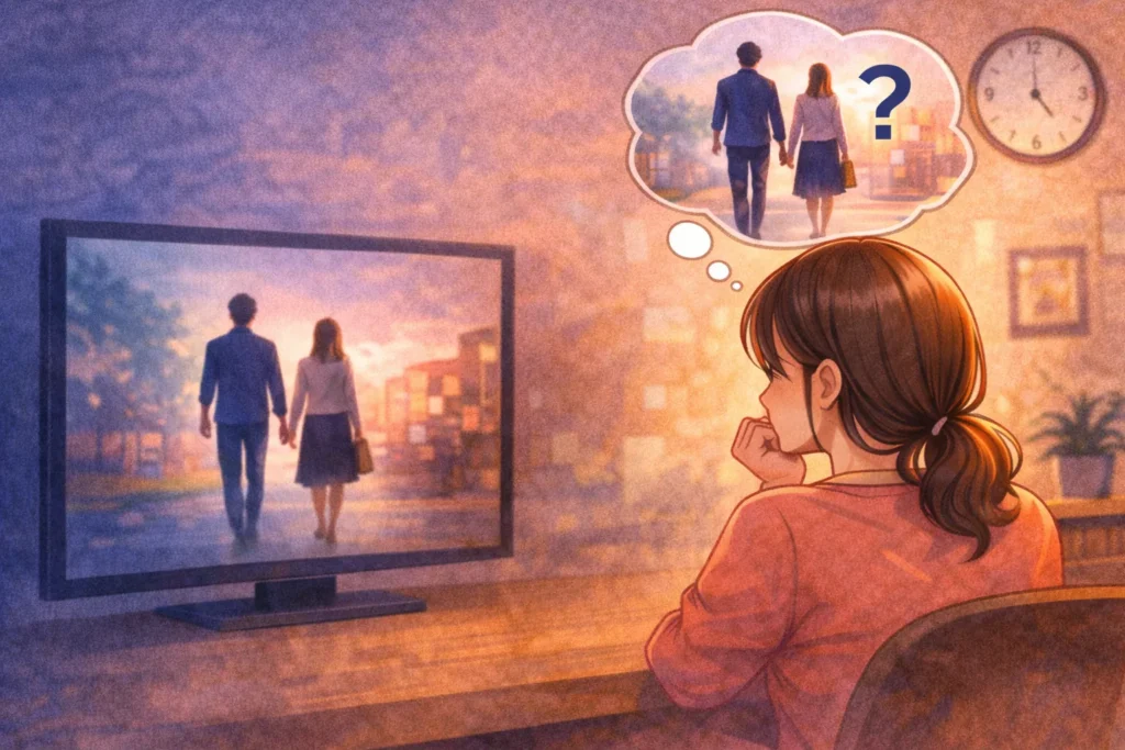 ドラマ『リブート』の再放送があるかをカレンダーとテレビ画面を見ながら考えているイメージ