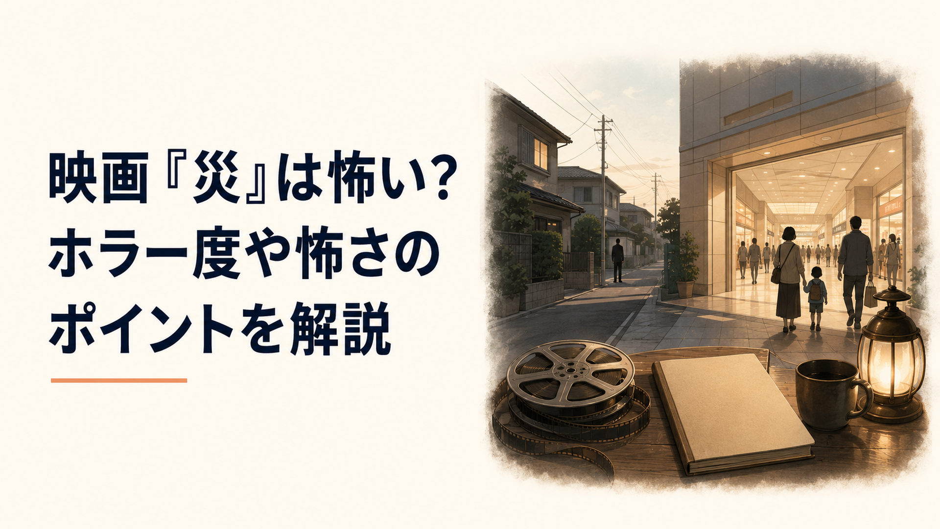 平凡な住宅街とショッピングモールの風景の奥に正体の分からない男が静かに立つ不穏な映画風景
